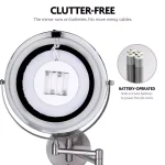 Ovente 13.2 in. Wall Mount LED Vanity Mirror, 1x/7x Magnification, Brushed Nickel thumbnail 6
