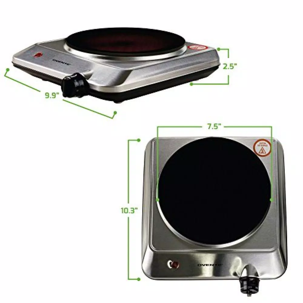 Ovente 1000W Electric Infrared Single Burner Cooktop, Silver Ceramic Glass Hot Plate