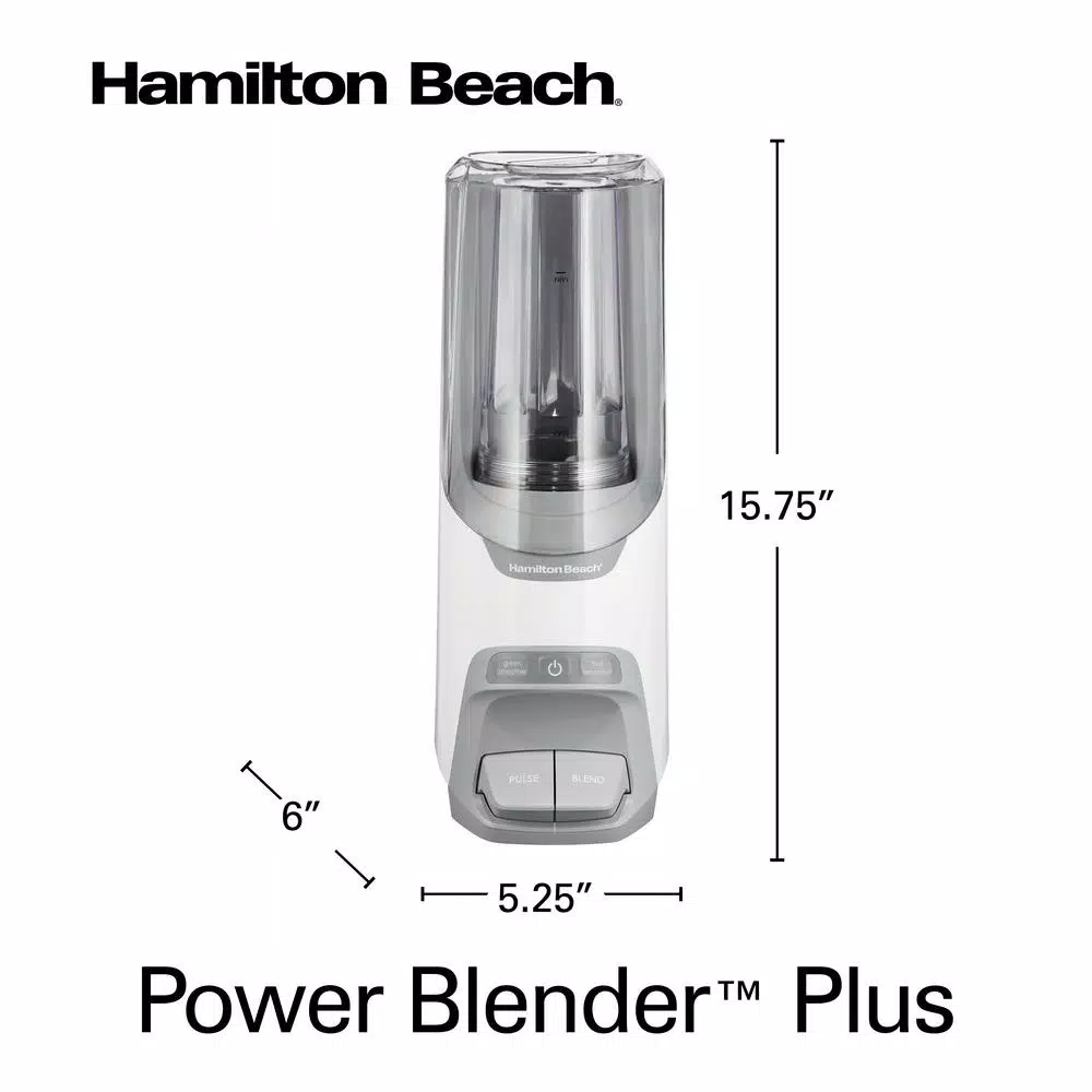 Hamilton Beach Power Blender Plus 20 oz. Personal Blender with Sound Shield, 800W Peak Power, White