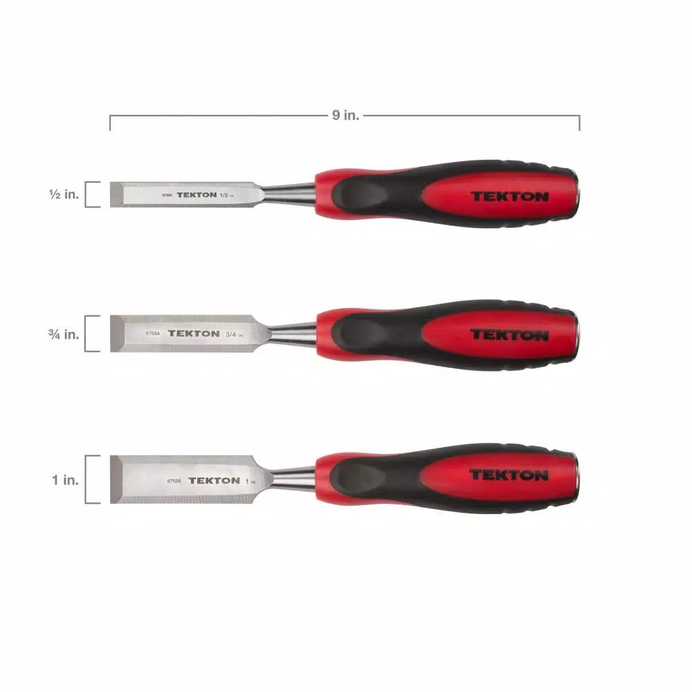 TEKTON 3-Piece Wood Chisel Set with High-Carbon Steel Beveled Blades
