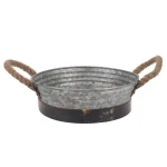 Stonebriar Collection 10 in. Round Galvanized Metal Decorative Tray with Rope Handles, Rustic Farmhouse Style thumbnail 1