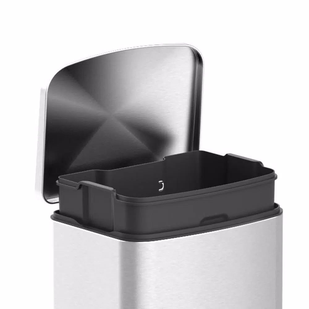 Innovaze 3.2 Gallon Brushed Stainless Steel Rectangular Step-On Trash Can with Fingerprint Resistant Finish