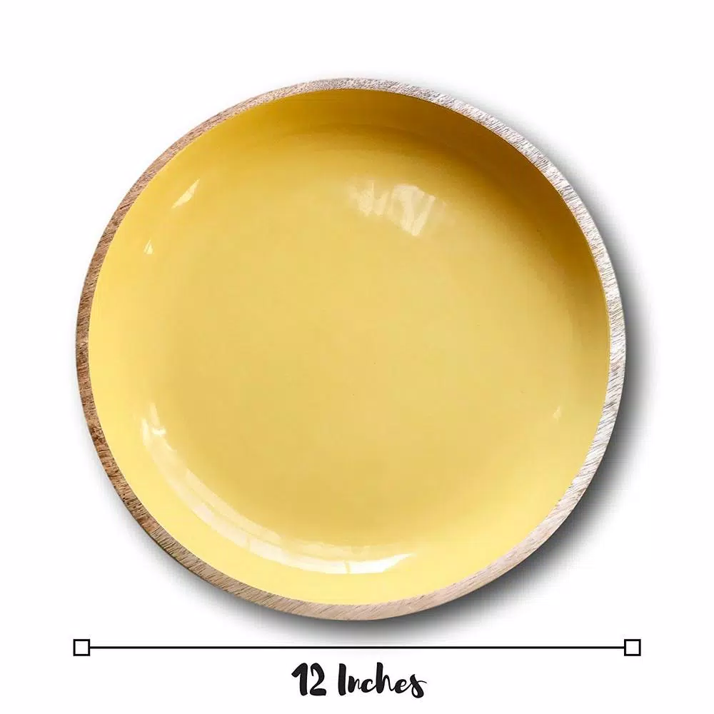 Kauri Design Large Mango Wood Fruit Bowl - Olive Green & Rustic Wood Decorative Serving Bowl