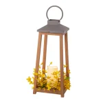 Glitzhome 19.29 in. Wooden and Metal LED Pillar Lantern with 3 Changeable Candle Rings thumbnail 4