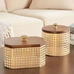 Home Decorators Collection Gold Metal Decorative Basket Set with Wood Lids, Set of 2 thumbnail 4