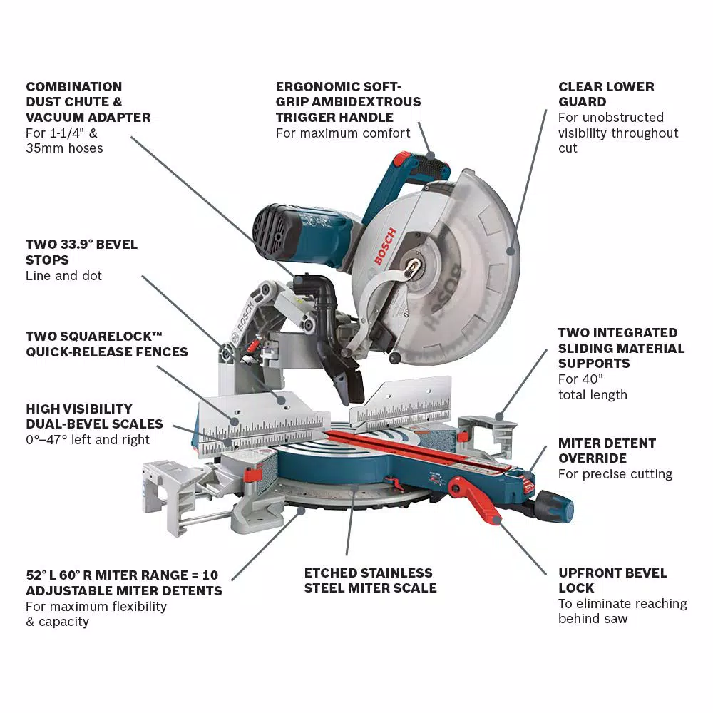 Bosch 12 in. 15 Amp Dual-Bevel Sliding Glide Miter Saw with 60 Tooth Blade