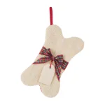 Glitzhome 12.5 in. White Dog Bone Shaped Christmas Stocking with Red Plaid Bow thumbnail 1
