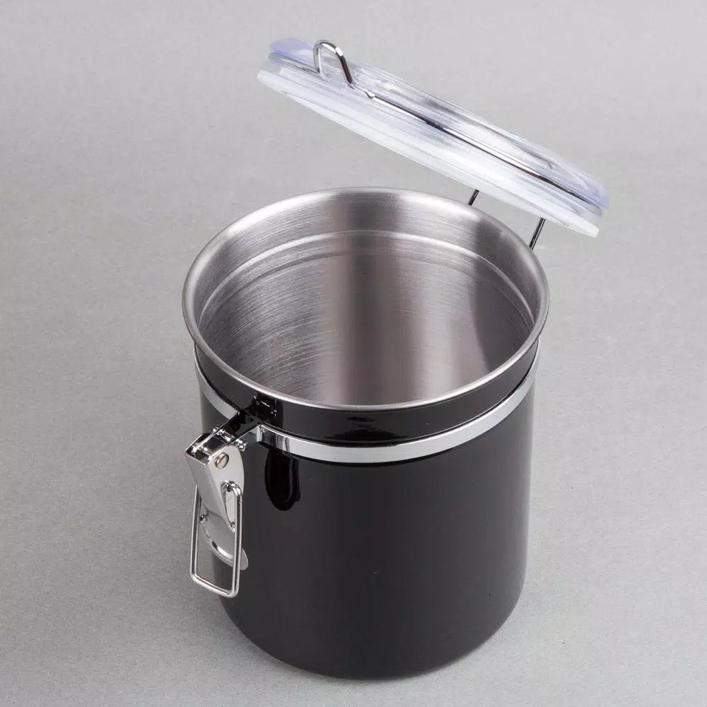 Creative Home 4-Piece Black Stainless Steel Canister Set with Airtight Locking Clamp Lids
