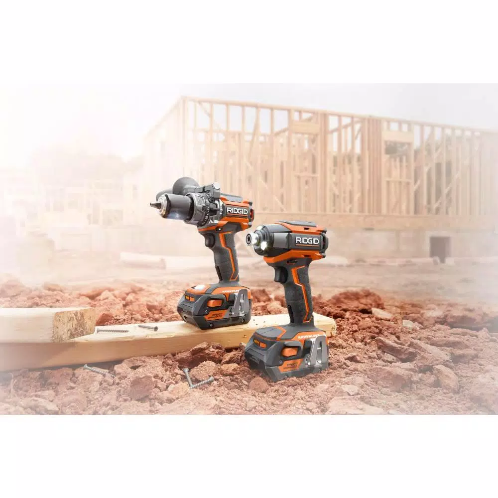 RIDGID 18V Brushless Hammer Drill & Impact Driver Combo Kit with (4) Lithium-Ion Batteries