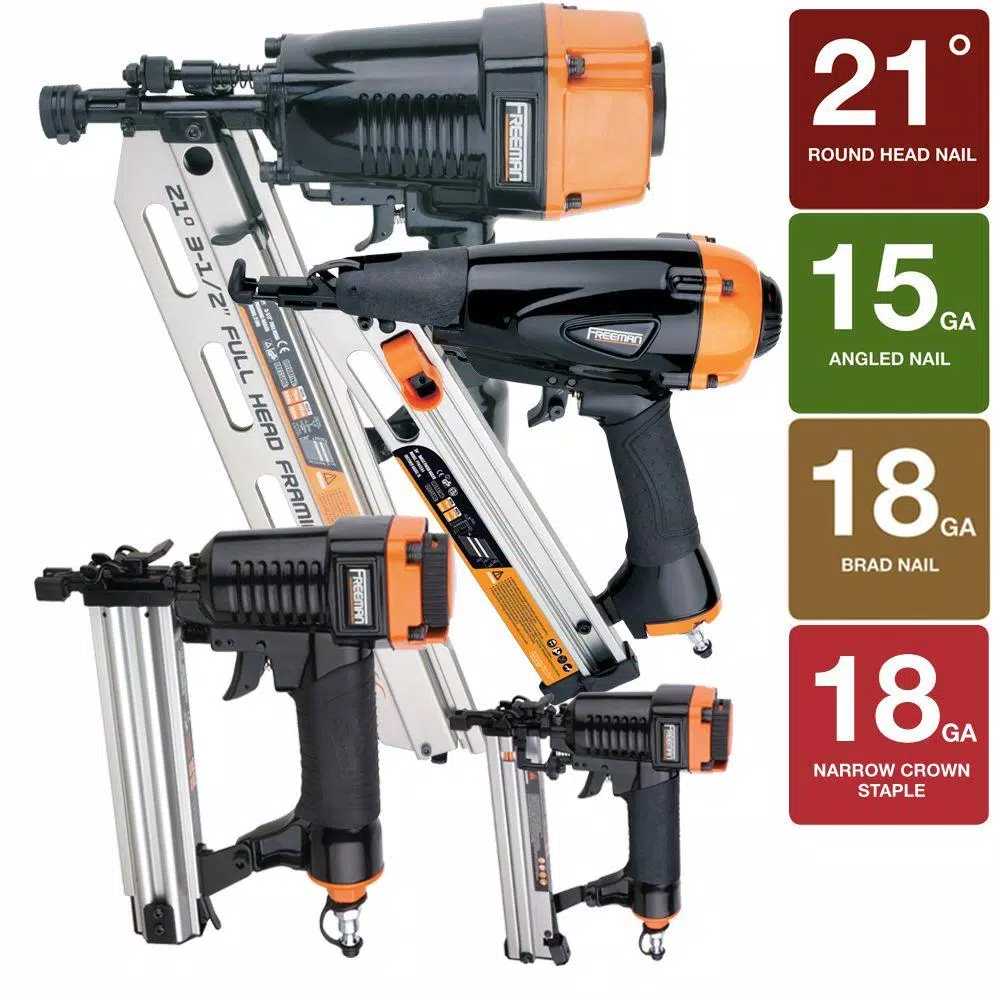 Freeman 4-Piece Pneumatic Framing, Finishing, Brad Nailer and Stapler Combo Kit with Canvas Bag
