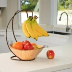 Seville Classics Bamboo Fruit Bowl with Steel Wire Banana Tree Holder thumbnail 3
