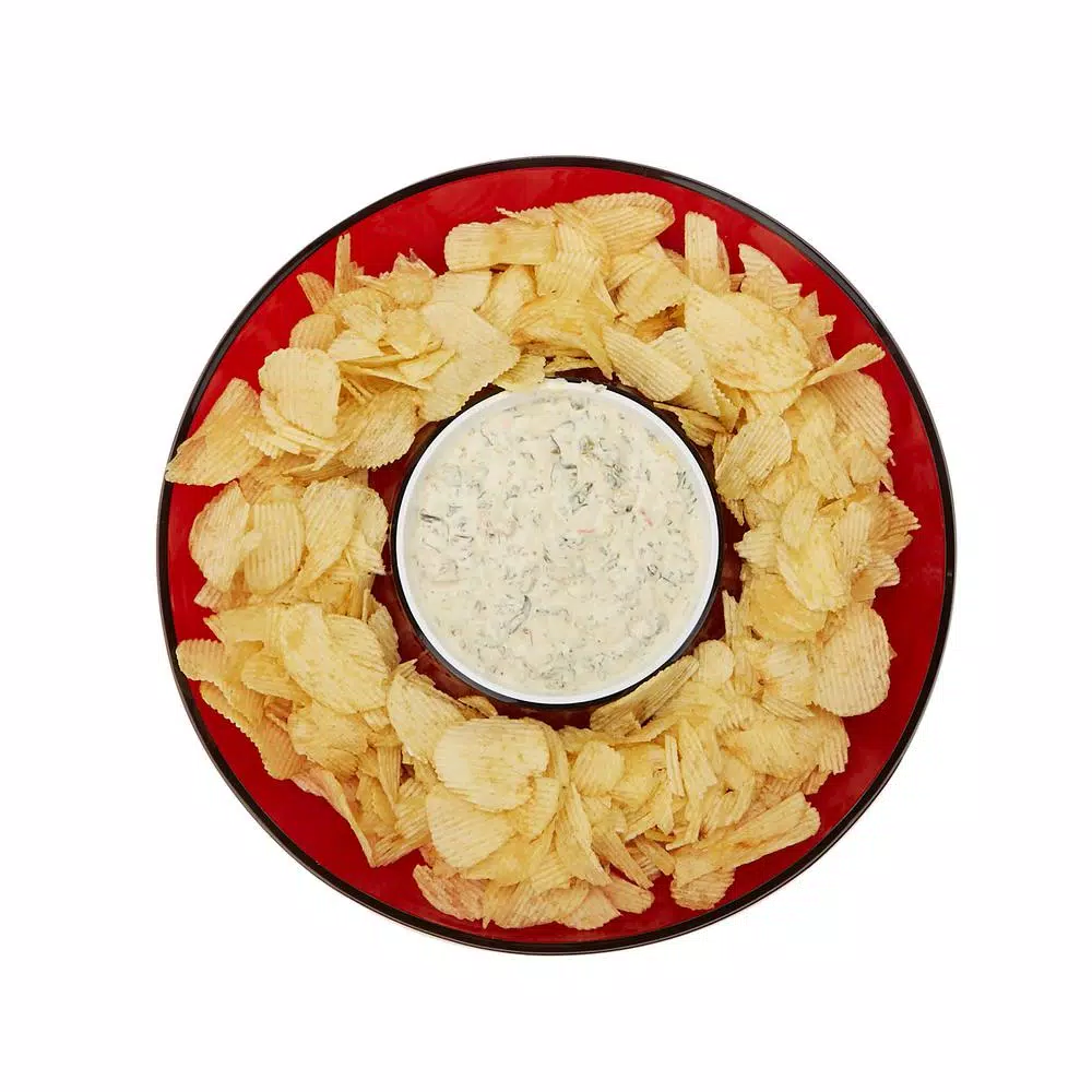 Mind Reader Red Acrylic Chip and Dip Bowl Set, 13-Inch Round Snack Serving Tray