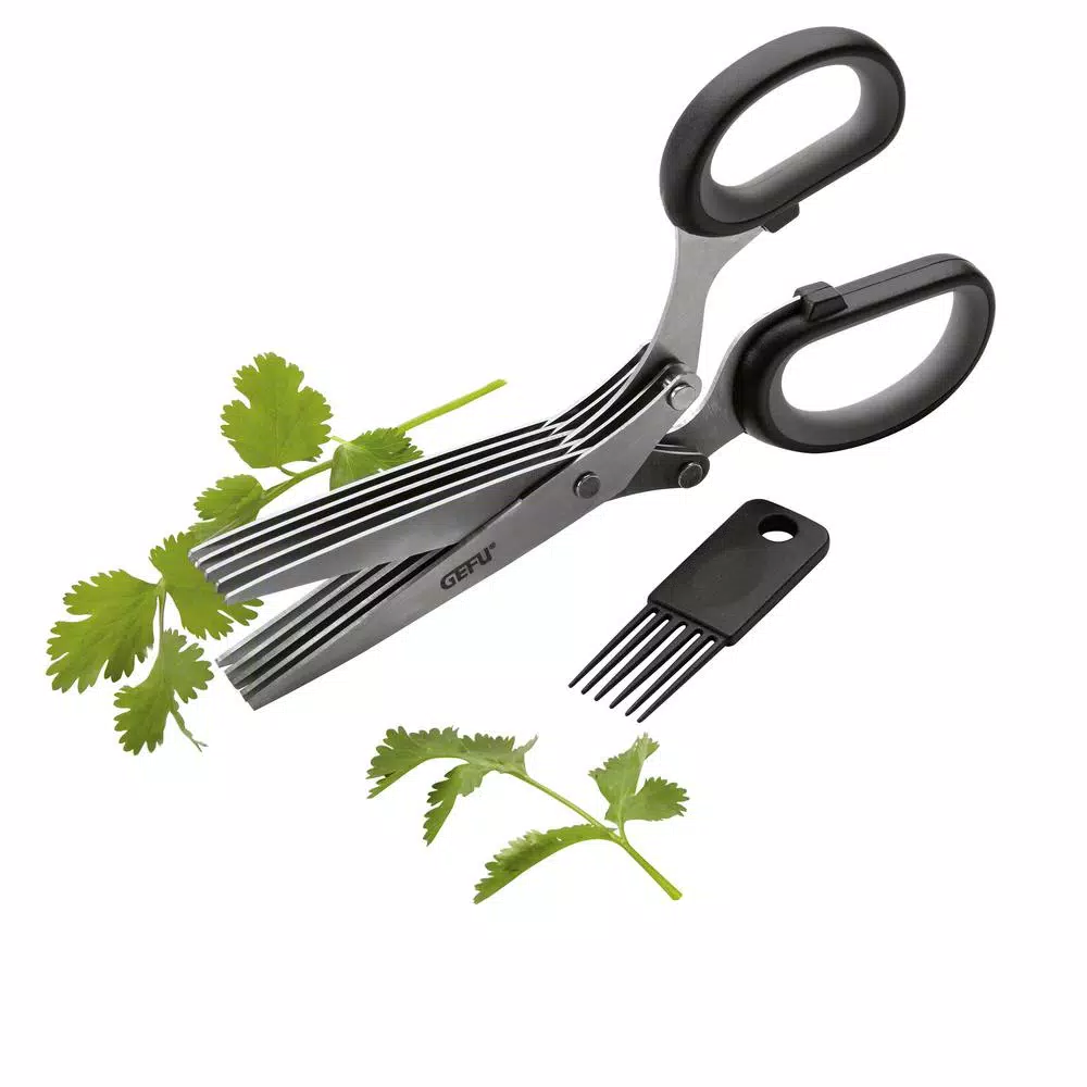 GEFU Stainless Steel Herb Scissors with 5 Blade Pairs and Cleaning Comb