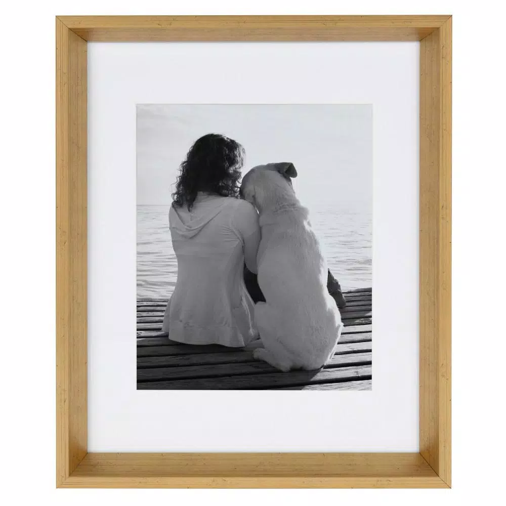 Kate and Laurel Calter Gold Picture Frame Set of 4, 11 x 14 in. Modern Gallery Wall Frames with 8 x 10 in. Mat