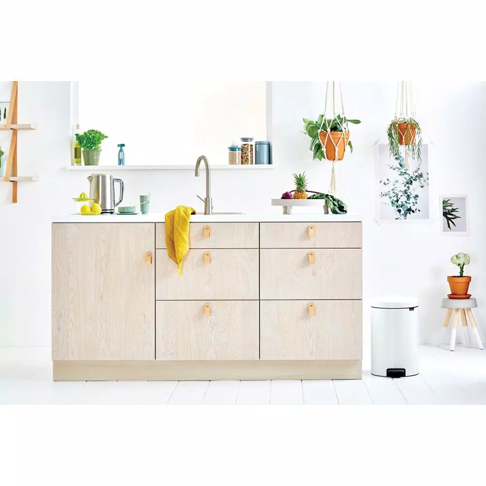 Brabantia Icon 5.3 Gal. White Steel Step-On Trash Can with Soft-Close Lid
