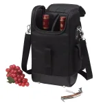 Unbranded NY Black Insulated 2-Bottle Wine Tote Bag with Corkscrew thumbnail 1