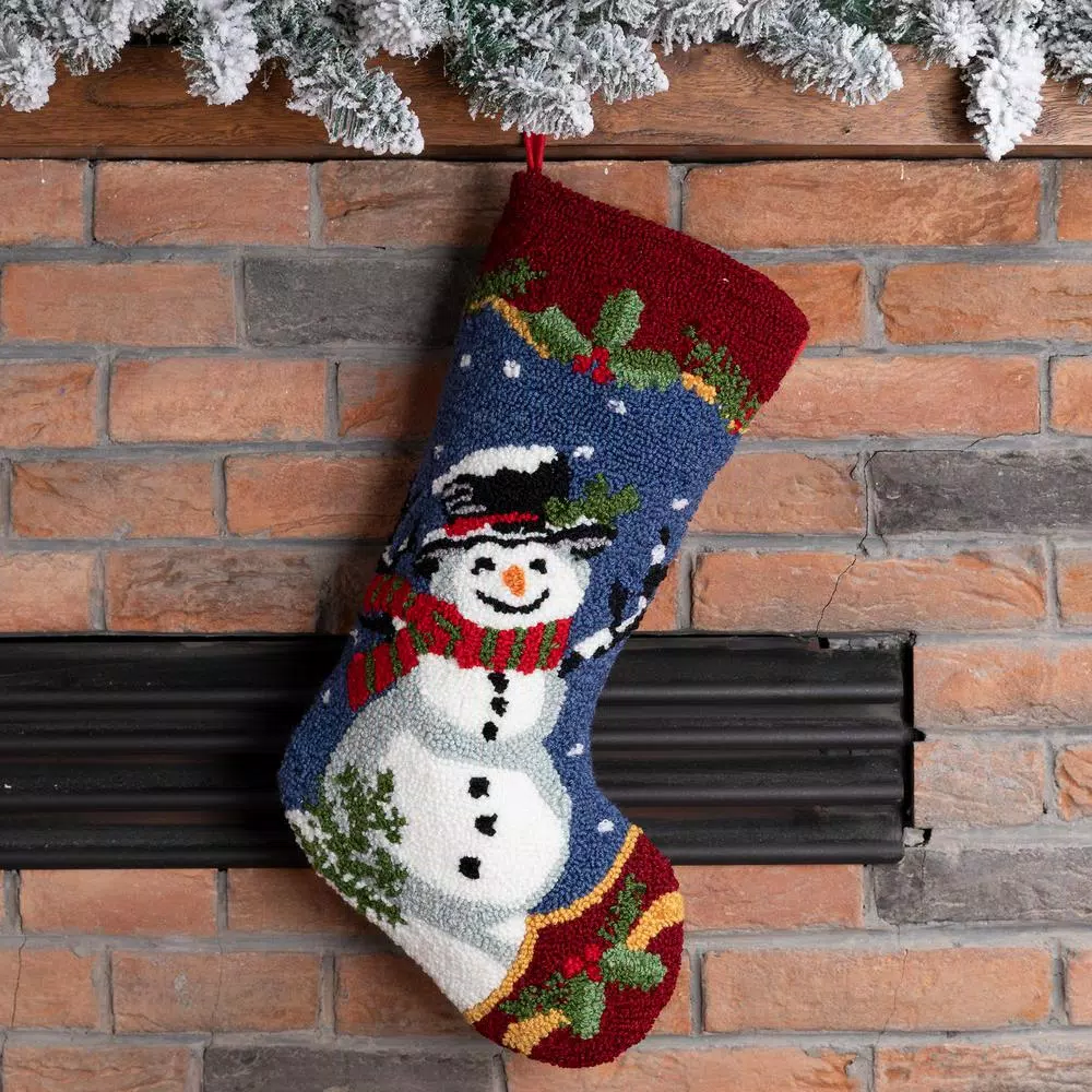 Glitzhome 19 in. Hooked Christmas Stocking with Snowman Design