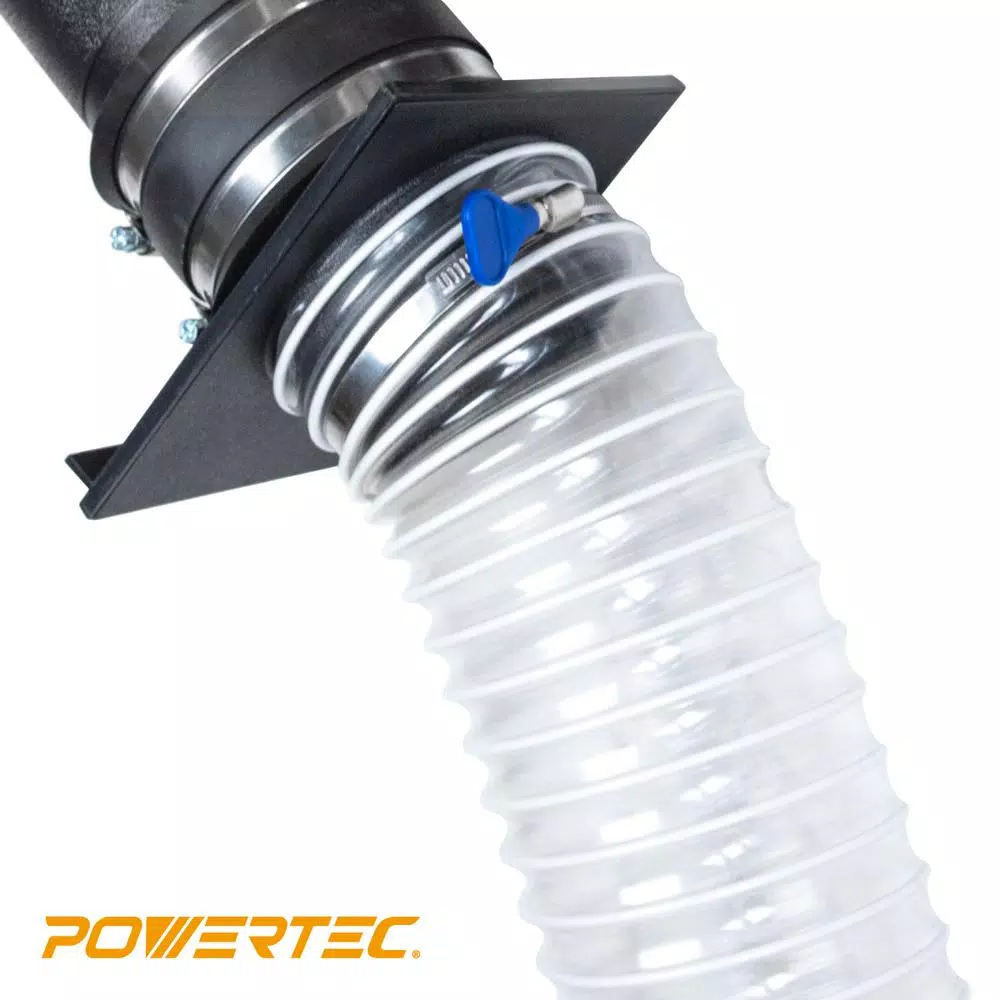 POWERTEC 4 in. x 10 ft. Flexible PVC Dust Collection Hose with 2 Stainless Steel Key Clamps, Clear