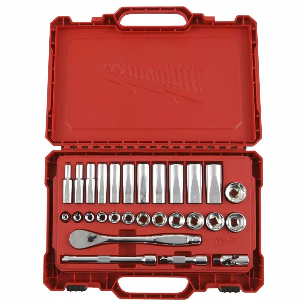 Milwaukee 3/8 in. Drive SAE Ratchet and Socket Set, 28-Piece