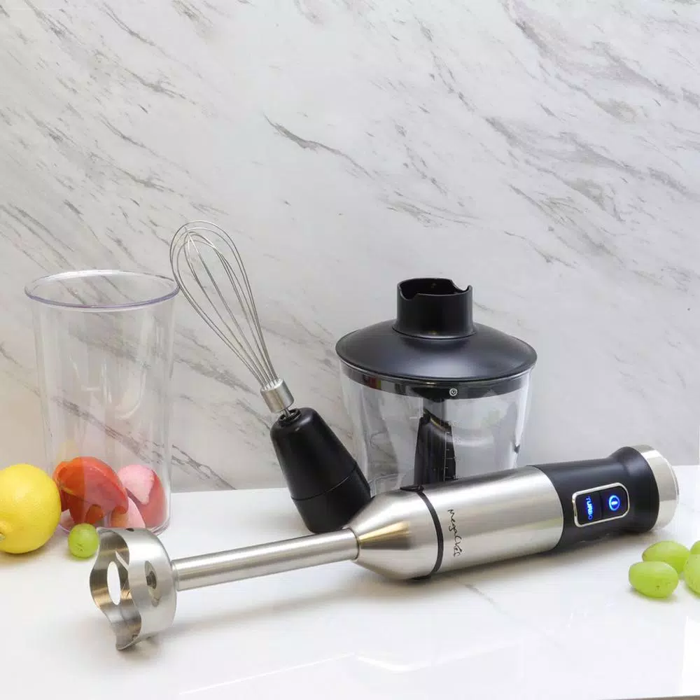 Megachef 4-in-1 Stainless Steel Immersion Blender Set with Chopper and Whisk, 300W