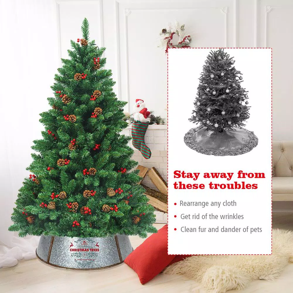 Costway 23.5 in. Silver Galvanized Metal Christmas Tree Collar