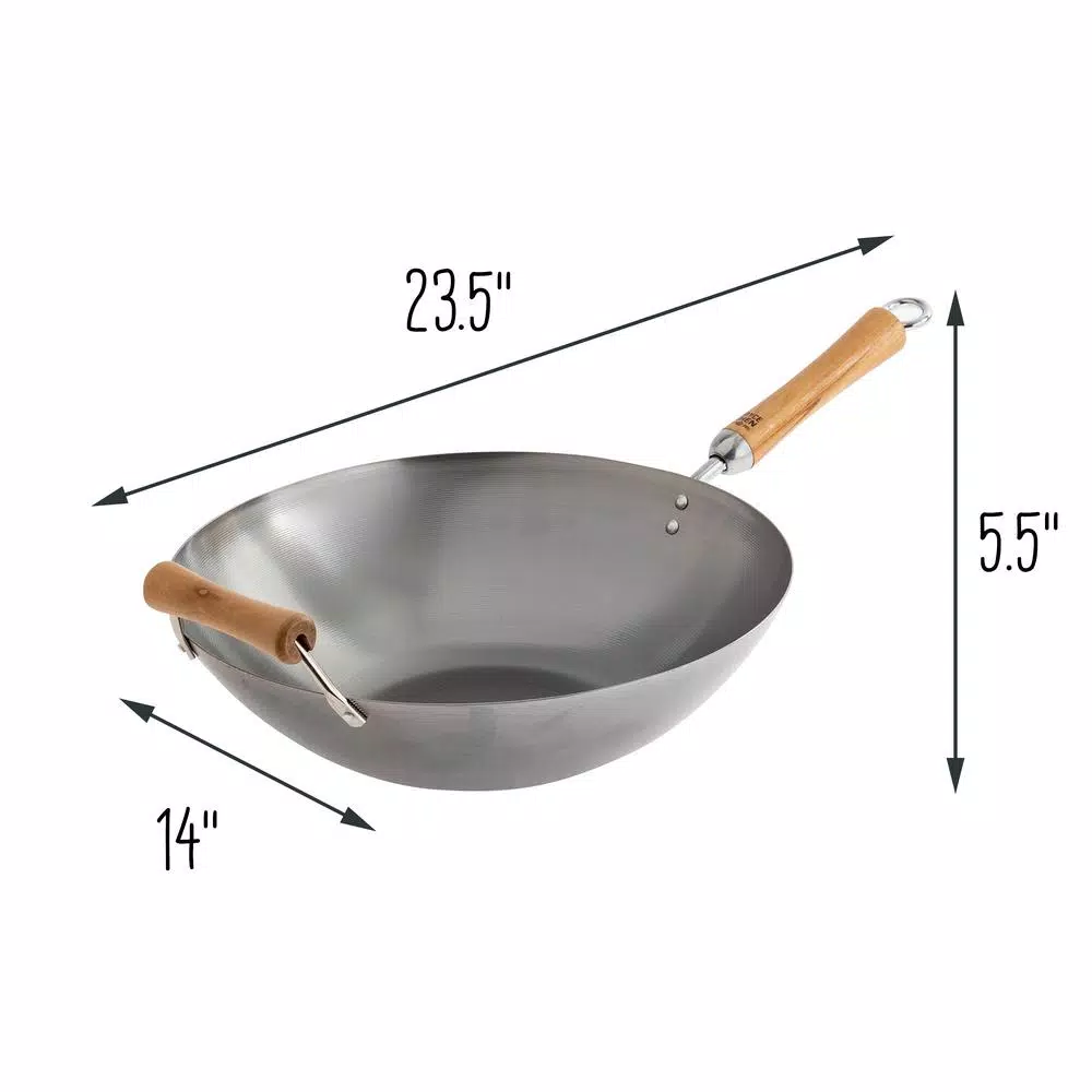 Honey-Can-Do Joyce Chen 14 in. Carbon Steel Wok with Removable Birchwood Handle
