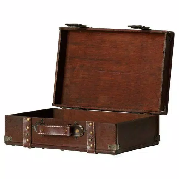 Vintiquewise Antique Style Small Wooden Treasure Box - Rustic Decorative Suitcase with Handle