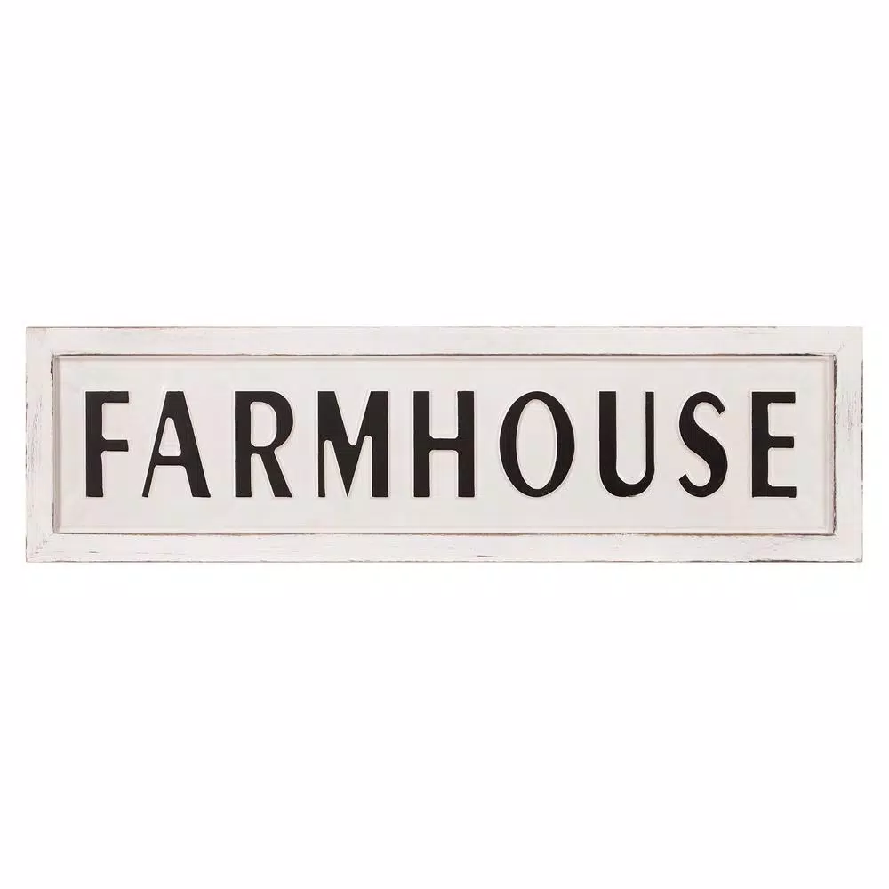 Pinnacle Rustic White Farmhouse Tin Enamel Decorative Wall Sign, 38 in. x 11.25 in.