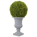 Nearly Natural 2.5 ft. Boxwood Topiary with Gray Urn - Indoor/Outdoor Artificial Floor Plant thumbnail 1
