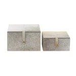 LITTON LANE Natural Reflections Gray Real Leather Hide Decorative Box Set of 2 thumbnail 2