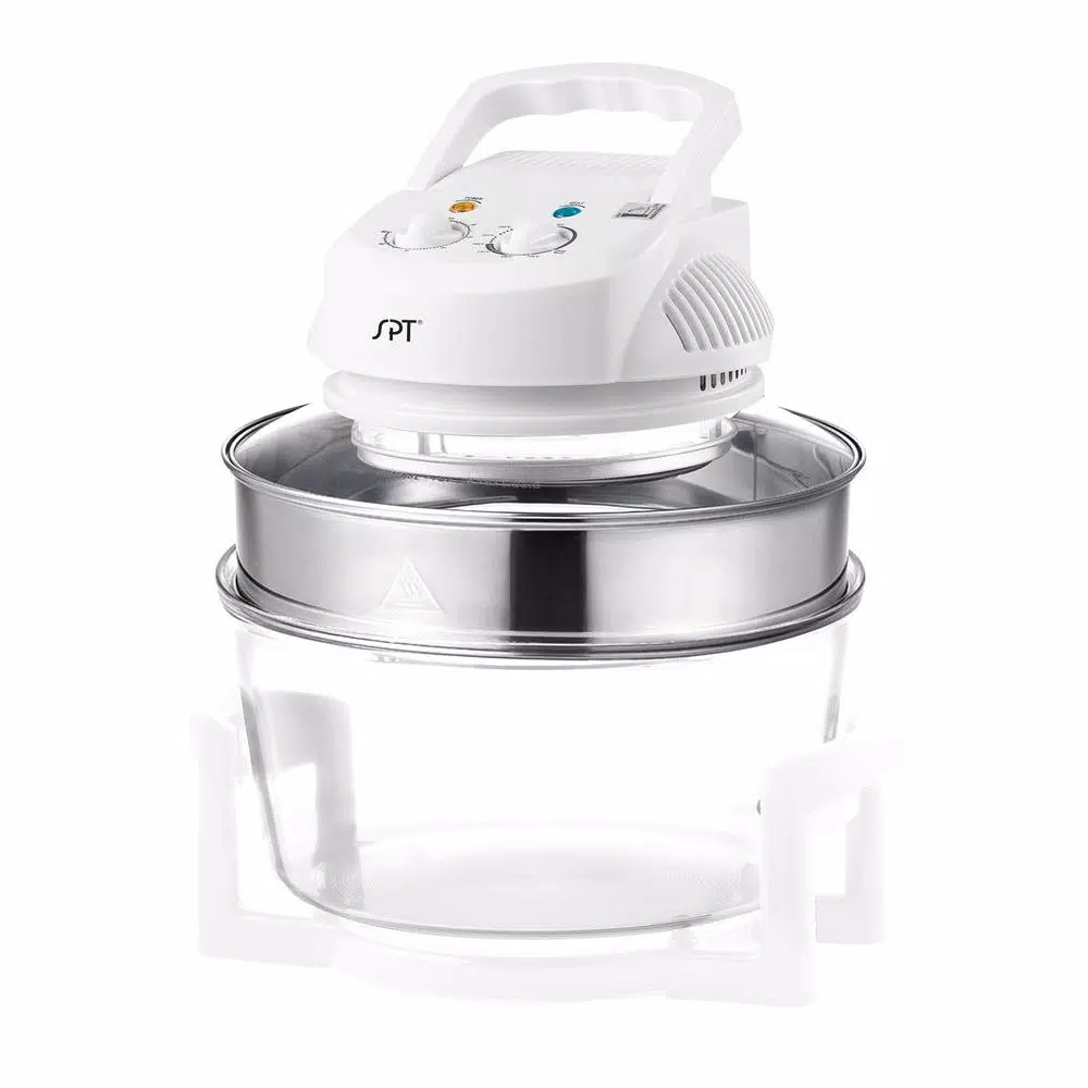 SPT 1300W White Countertop Convection Oven with Built-in Timer and Extender Ring