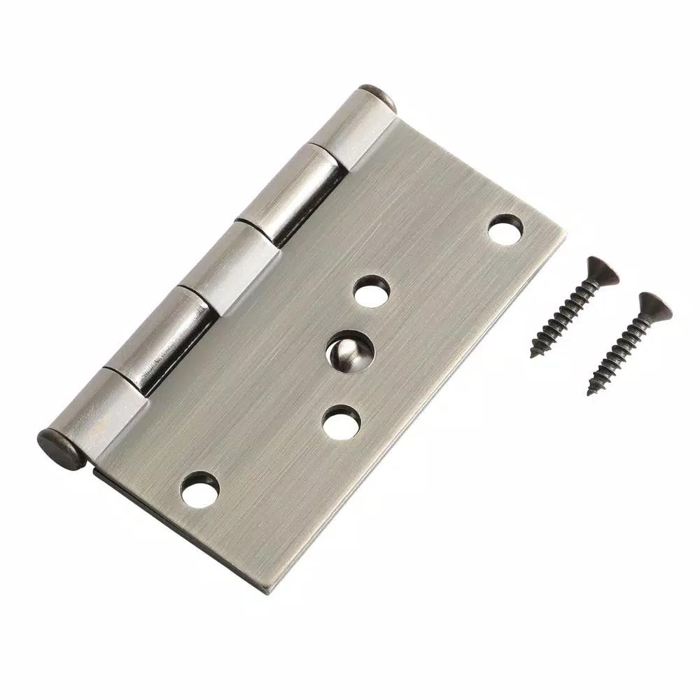 Everbilt 4 in. Antique Brass Square Corner Security Door Hinges, 3-Pack