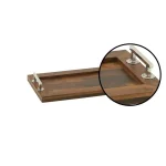 LITTON LANE 22-Inch Mango Wood Rectangular Tray with Stainless Steel Handles - Cherrywood Finish thumbnail 9