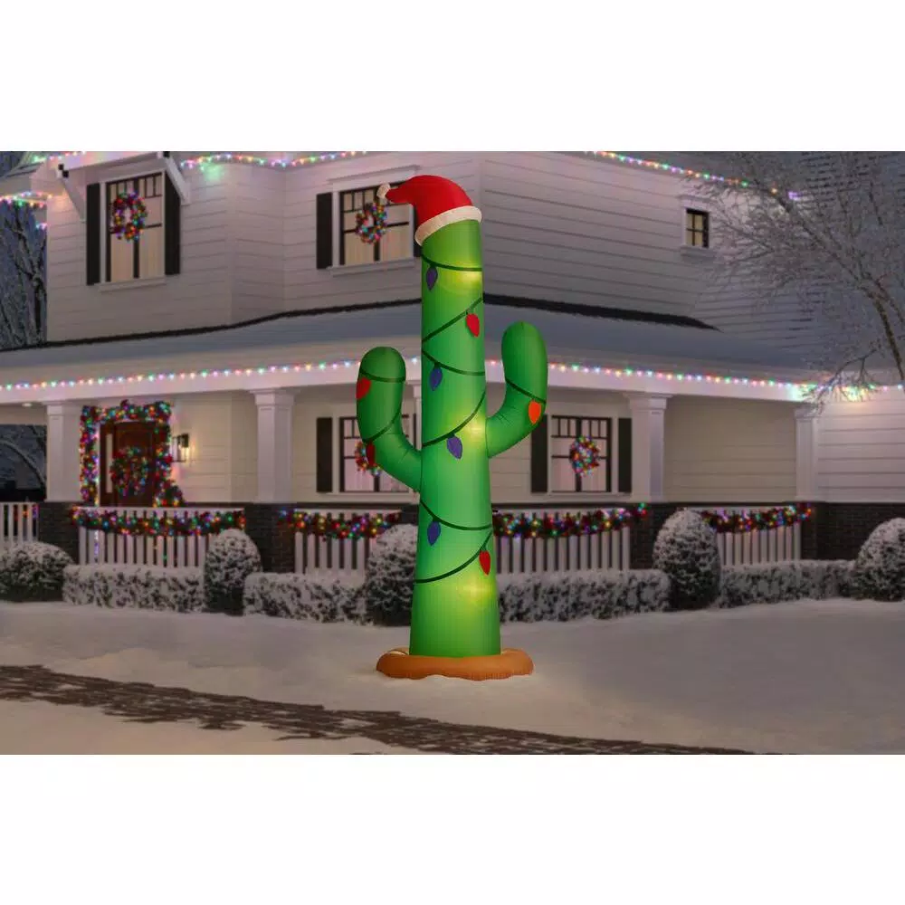 Home Accents Holiday 12 ft. Giant Airblown Inflatable Christmas Cactus with LED Lights