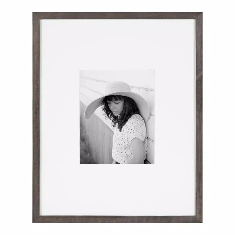 DesignOvation Gallery 16 x 20 Gray Wood Picture Frame with White Mat for 8 x 10 Photos