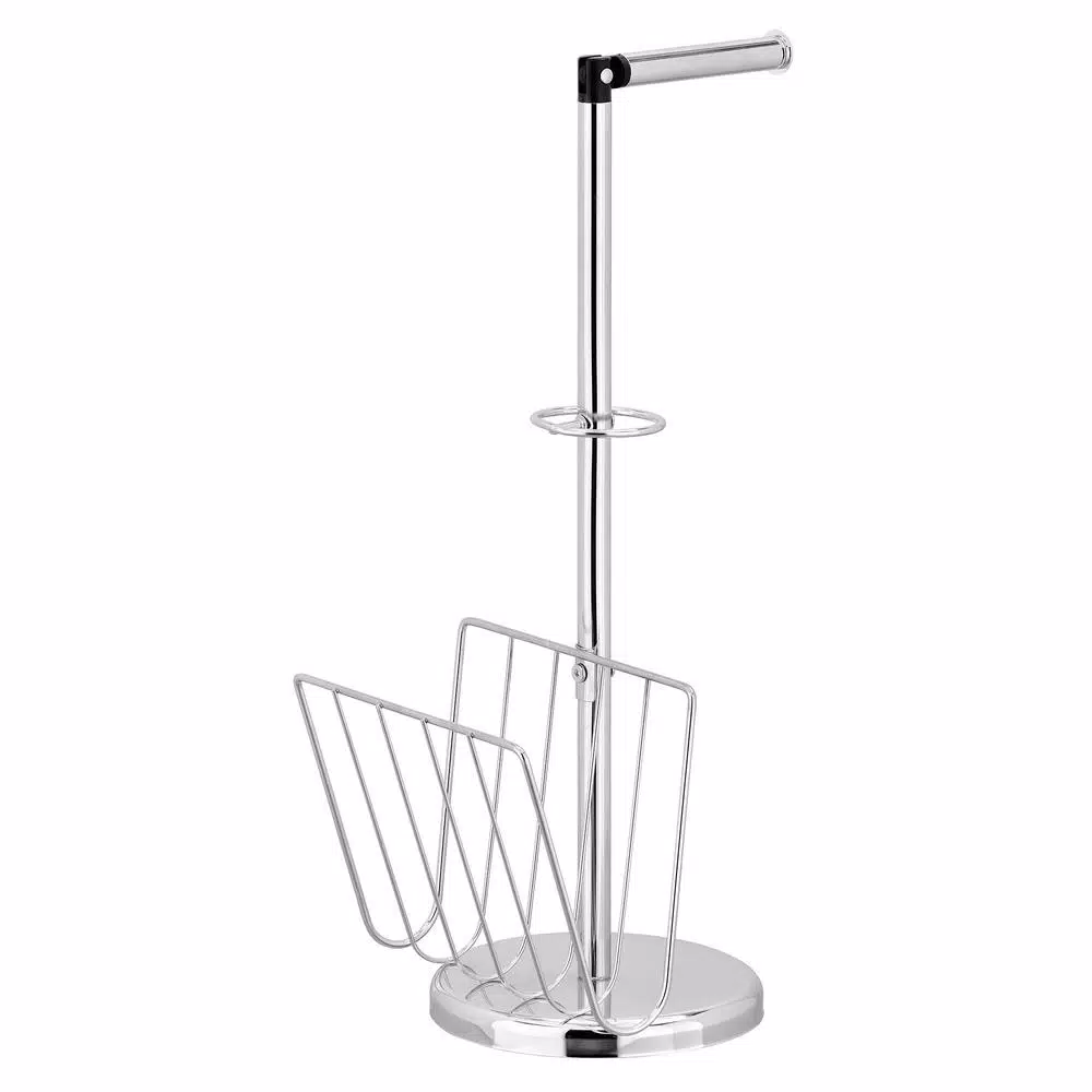 Furinno Wayar Freestanding Toilet Paper Holder and Magazine Rack with Storage, Silver