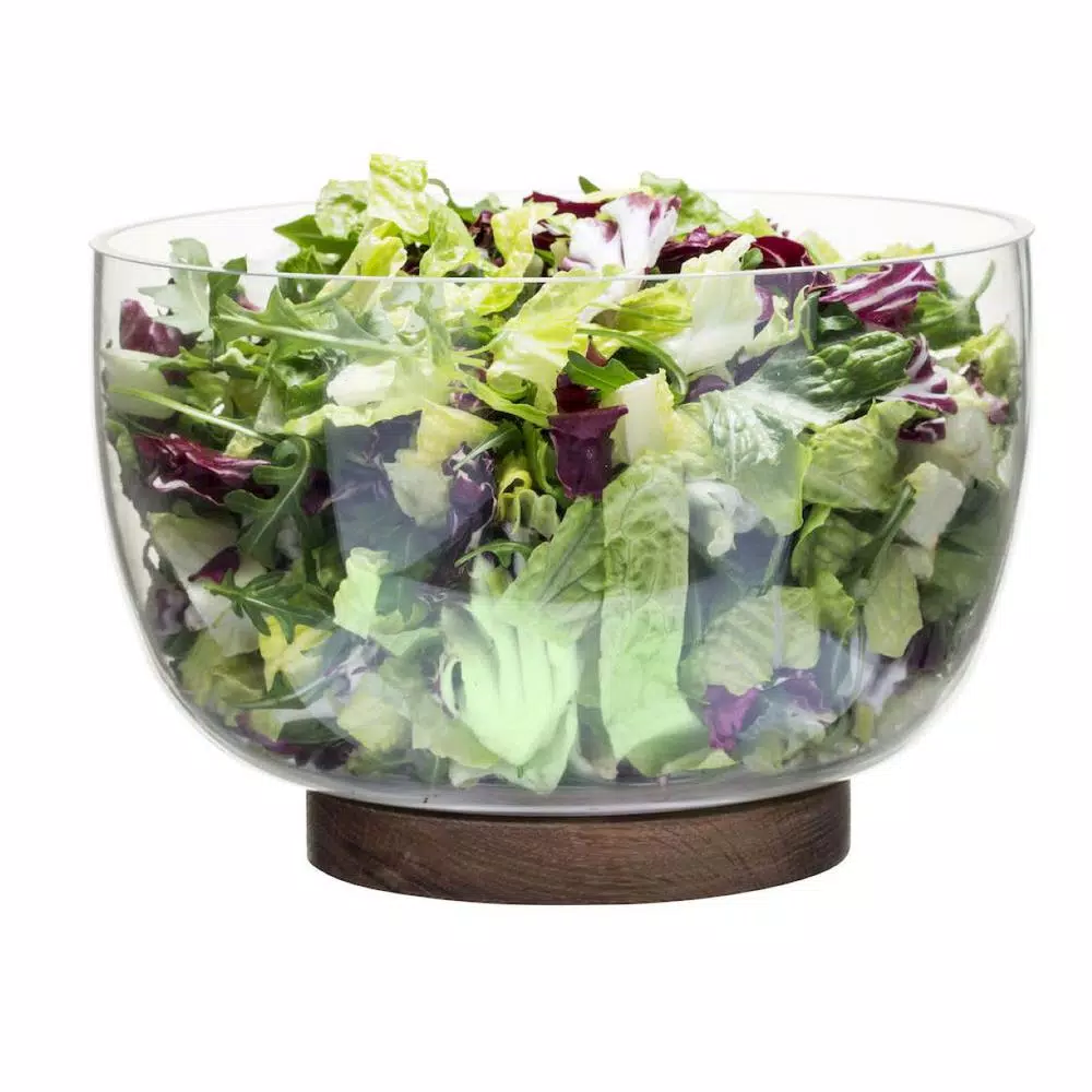 Sagaform Nature 8.625 in. Glass Salad Bowl with Solid Oak Trivet, Clear
