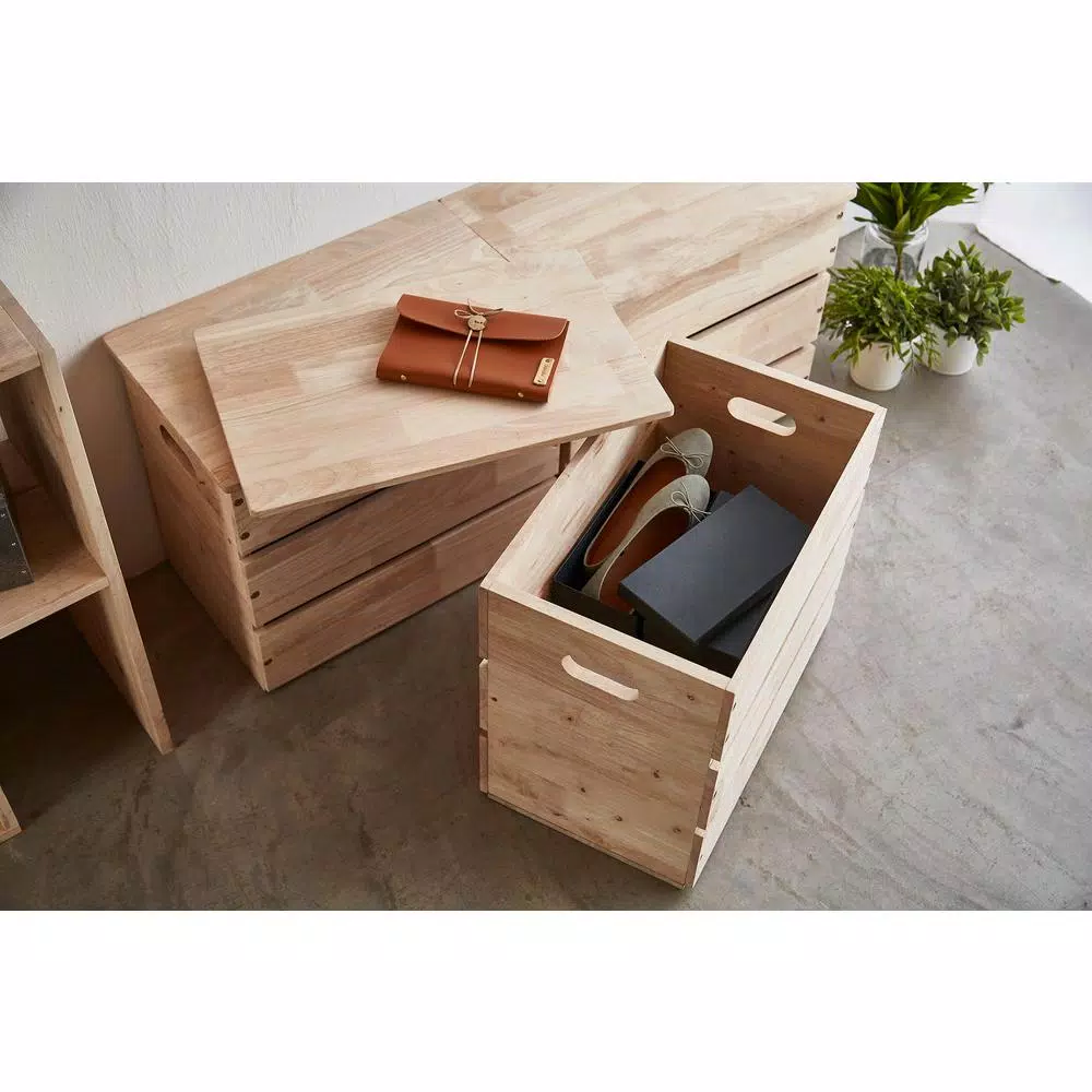 ORE International Mid-Century Modern Natural Wood Storage Box & Multipurpose Bench