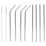 Unbranded Silver Reusable Stainless Steel Drinking Straw Set - 8 Piece Set with Cleaning Brushes thumbnail 1