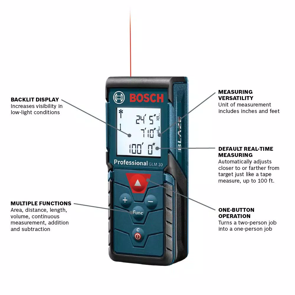 Bosch GLL 2 Self-Leveling Cross-Line Laser and GLM 30 Laser Measure 2-Tool Combo Kit