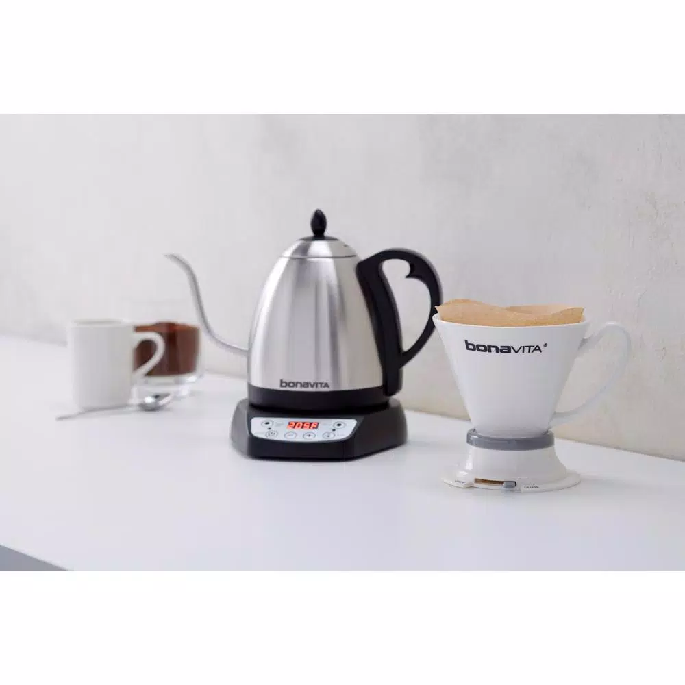 Bonavita 4.2-Cup Variable Temperature Electric Gooseneck Kettle, Silver