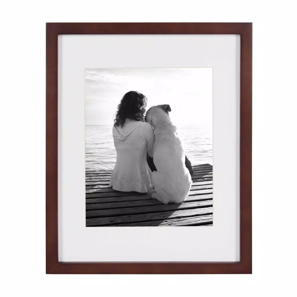 DesignOvation Gallery Wood Picture Frame Set, Walnut Brown, 11x14 in. Matted to 8x10 in. (Set of 4)