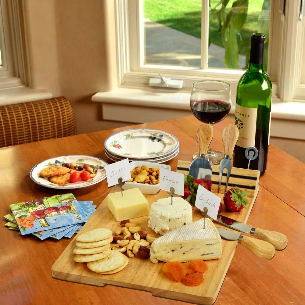 Unbranded Picnic at Ascot Windsor Hardwood Cheese Board Set with Ceramic Bowl, 4 Tools, and Markers