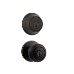 Kwikset Cove Venetian Bronze Exterior Entry Door Knob and Single Cylinder Deadbolt Combo Pack thumbnail 1