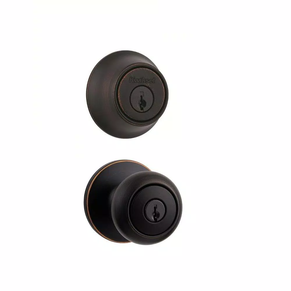 Kwikset Cove Venetian Bronze Exterior Entry Door Knob and Single Cylinder Deadbolt Combo Pack