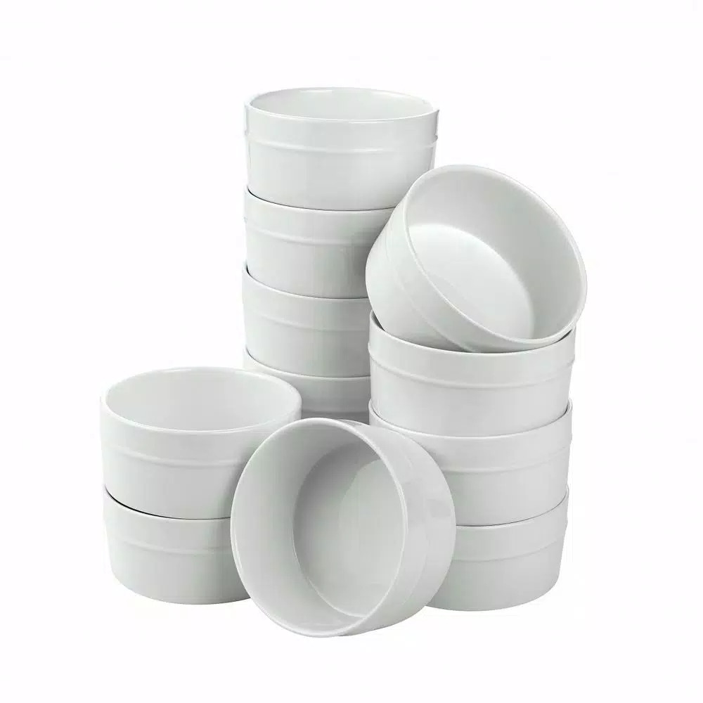 Over and Back 12-Piece Round Porcelain Ramekin Set, White