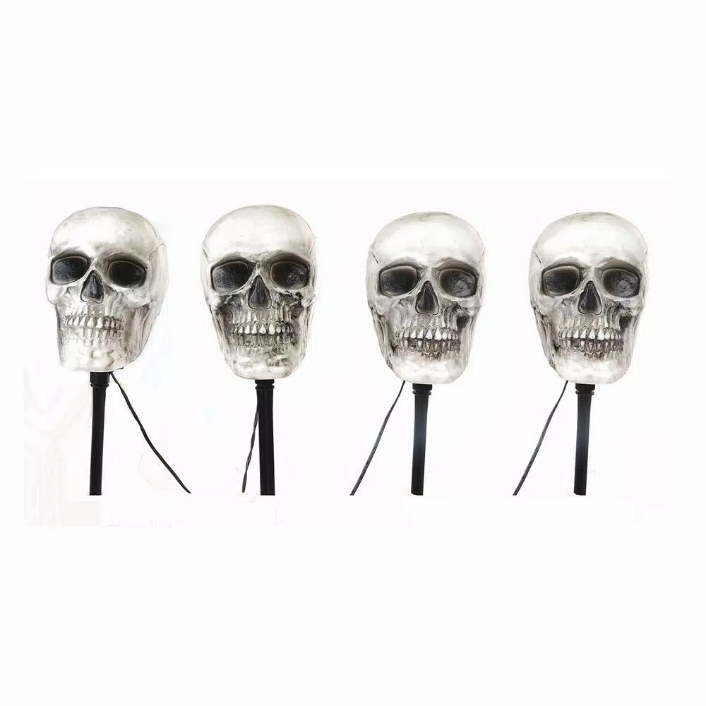 Home Accents Holiday 14.5 in. LED Scary Skull Pathway Markers with Sound and Timer (4-Pack)