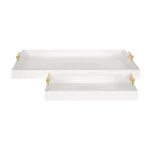 Kate and Laurel Lipton 2-Piece Modern Glam Decorative Tray Set, White and Gold Wood Trays thumbnail 3
