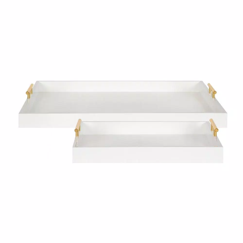 Kate and Laurel Lipton 2-Piece Modern Glam Decorative Tray Set, White and Gold Wood Trays