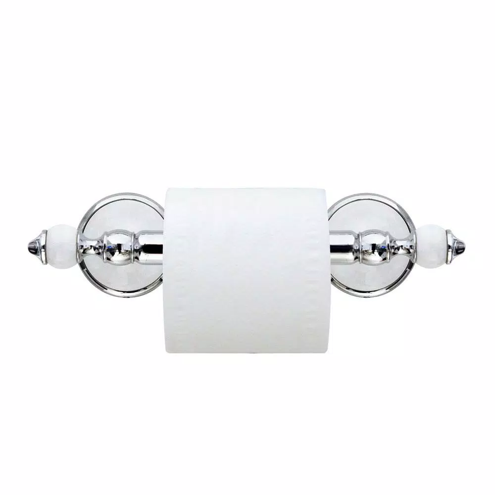 MODONA ARORA Toilet Paper Holder - White Porcelain & Polished Chrome Stainless Steel Roller